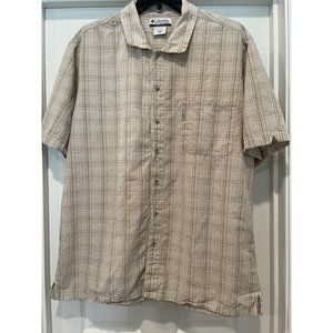 Columbia Button Front Shirt Men's 2XL White Brown White Plaid